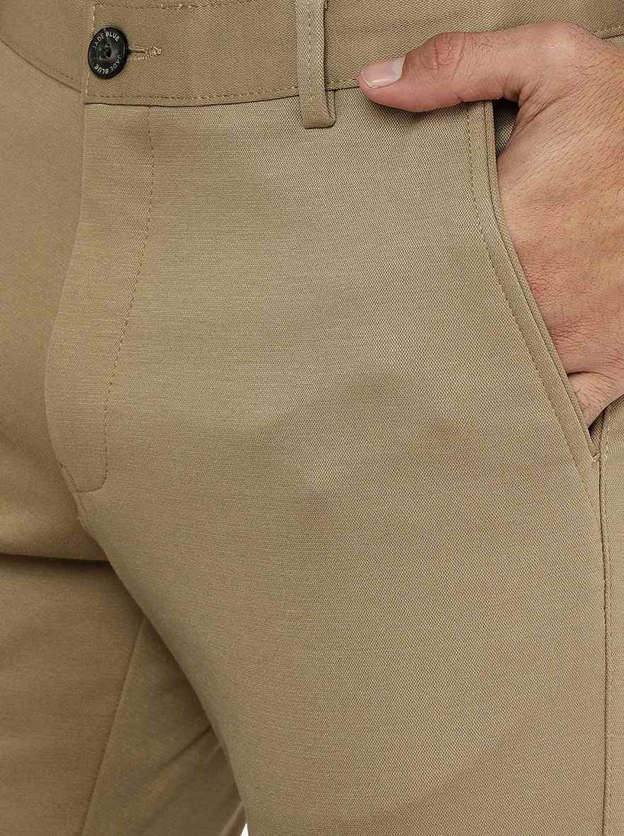 Khakhi Solid Slim Fit Club Wear Trouser | JB Studio