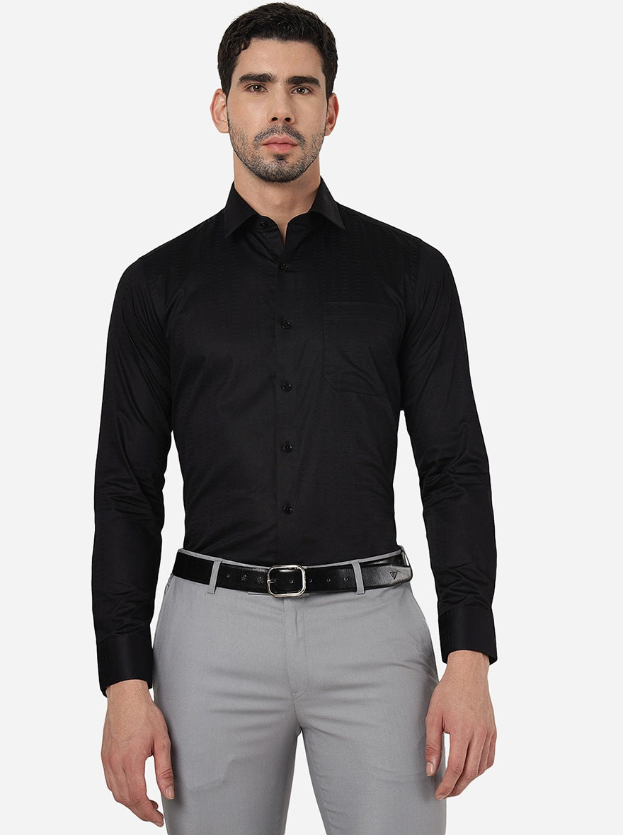 Black Solid Slim Fit Formal Shirt | JadeBlue Youth