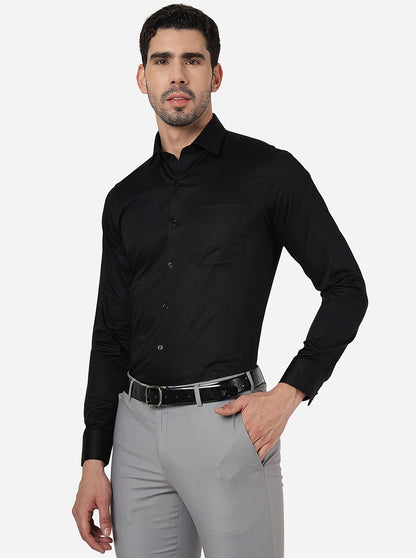 Black Solid Slim Fit Formal Shirt | JadeBlue Youth
