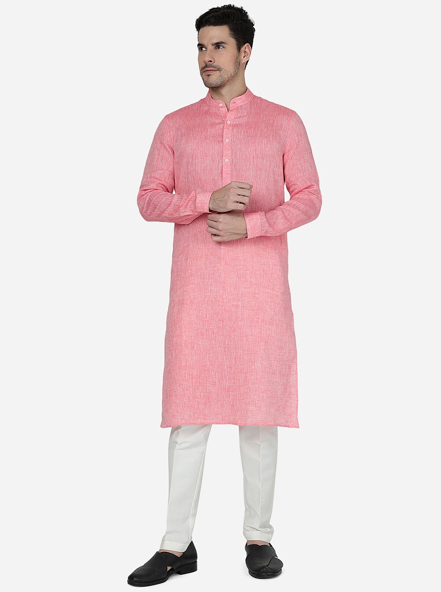 Pink Solid Regular Fit Modi Kurta | JadeBlue