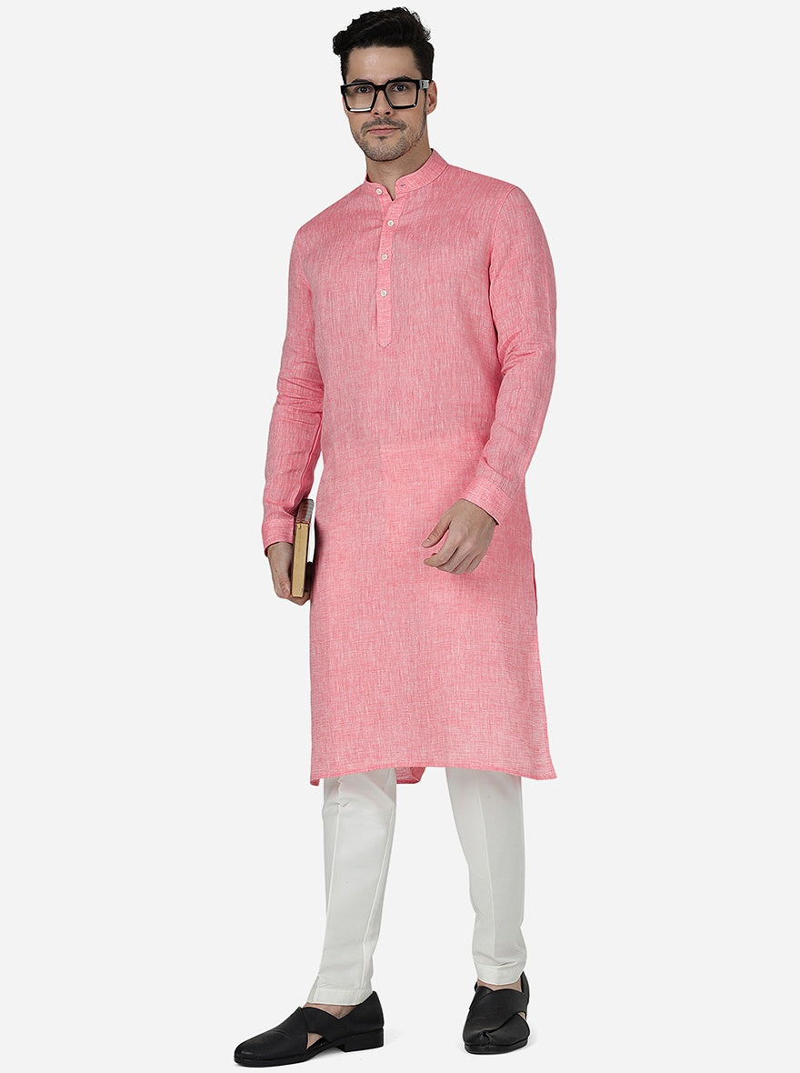 Pink Solid Regular Fit Modi Kurta | JadeBlue