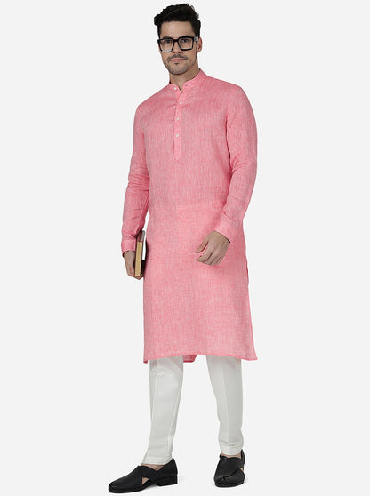 Pink Solid Regular Fit Modi Kurta | JadeBlue