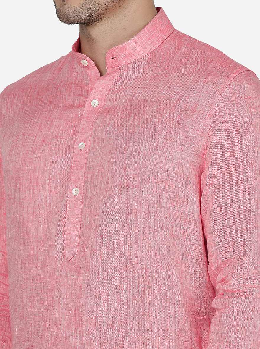 Pink Solid Regular Fit Modi Kurta | JadeBlue