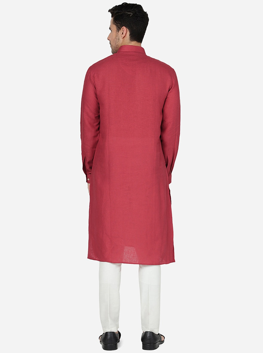 Matee Maroon Solid Regular Fit Modi Kurta | JadeBlue