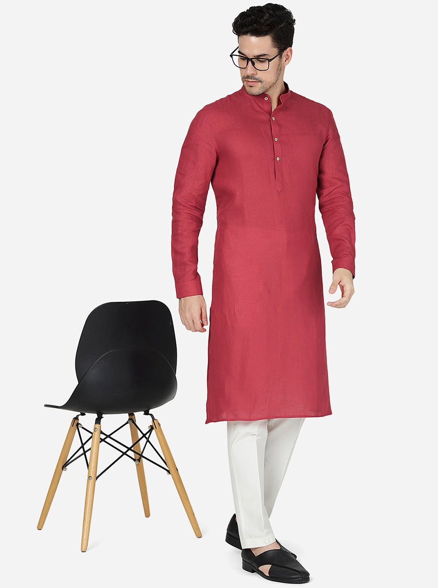 Matee Maroon Solid Regular Fit Modi Kurta | JadeBlue