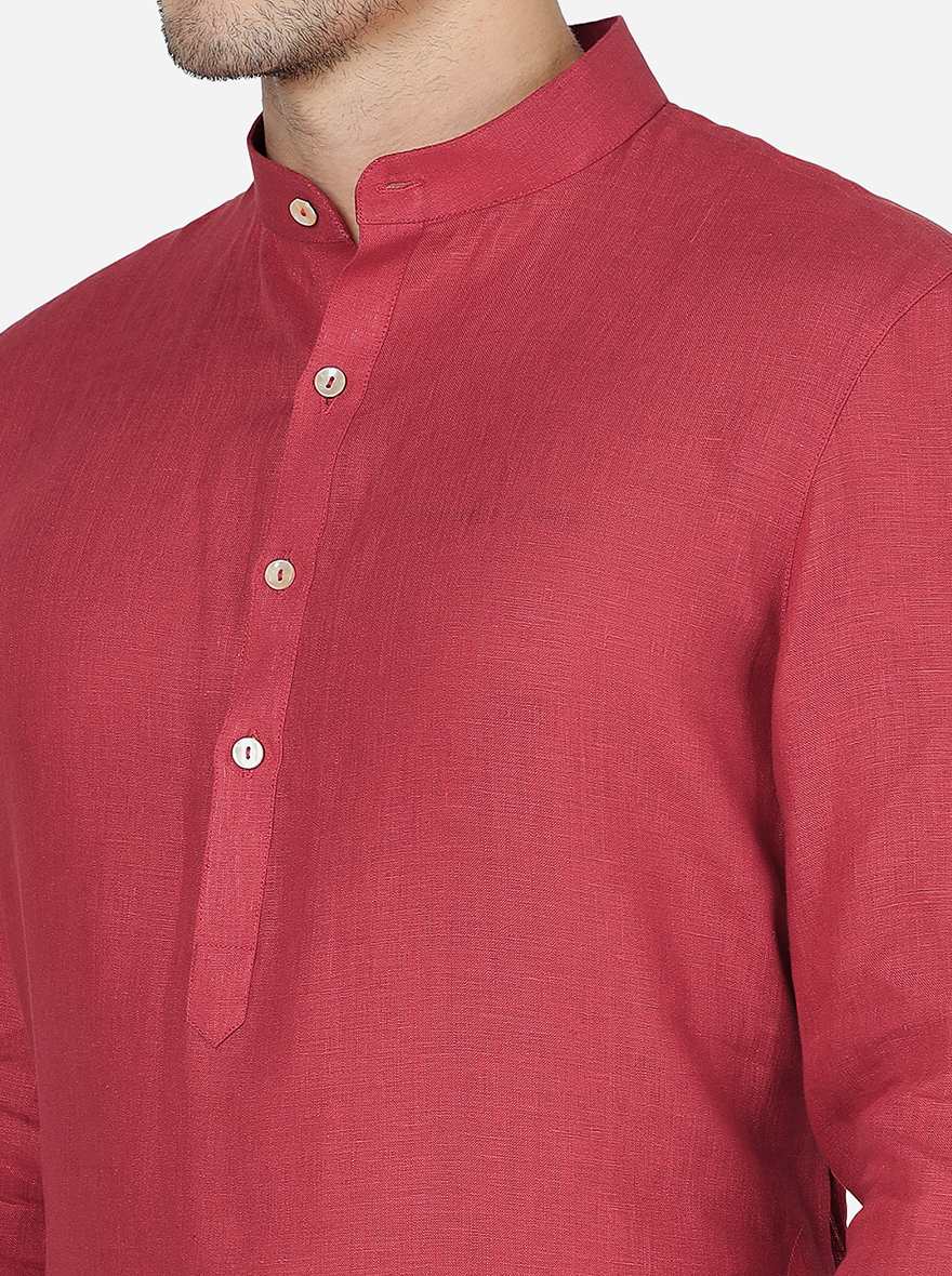 Matee Maroon Solid Regular Fit Modi Kurta | JadeBlue