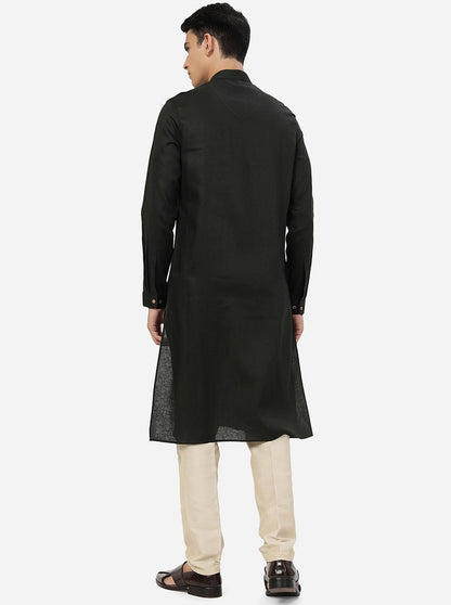 Olive Green Solid Regular Fit Modi Kurta | JadeBlue