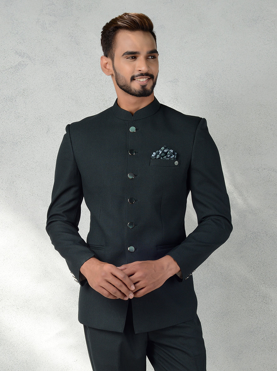 Rayon And Satin Fabric Wedding Style Jodhpuri Jacket In Artistic Black Color