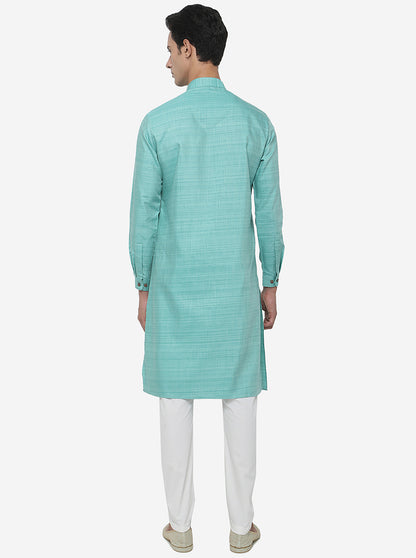 Light Green Self Textured Regular Fit Modi Kurta | JadeBlue