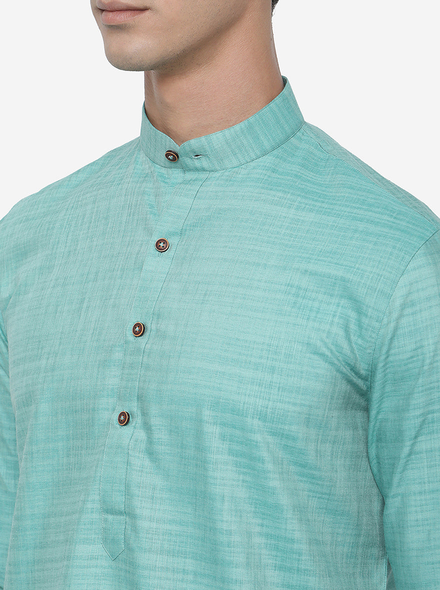 Light Green Self Textured Regular Fit Modi Kurta | JadeBlue