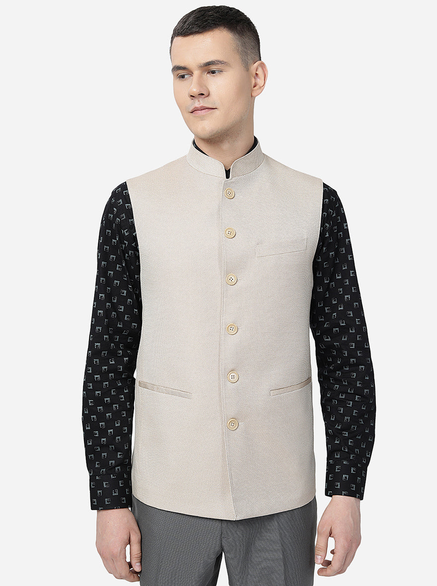 Beige Solid Regular Fit Modi Jacket JadeBlue