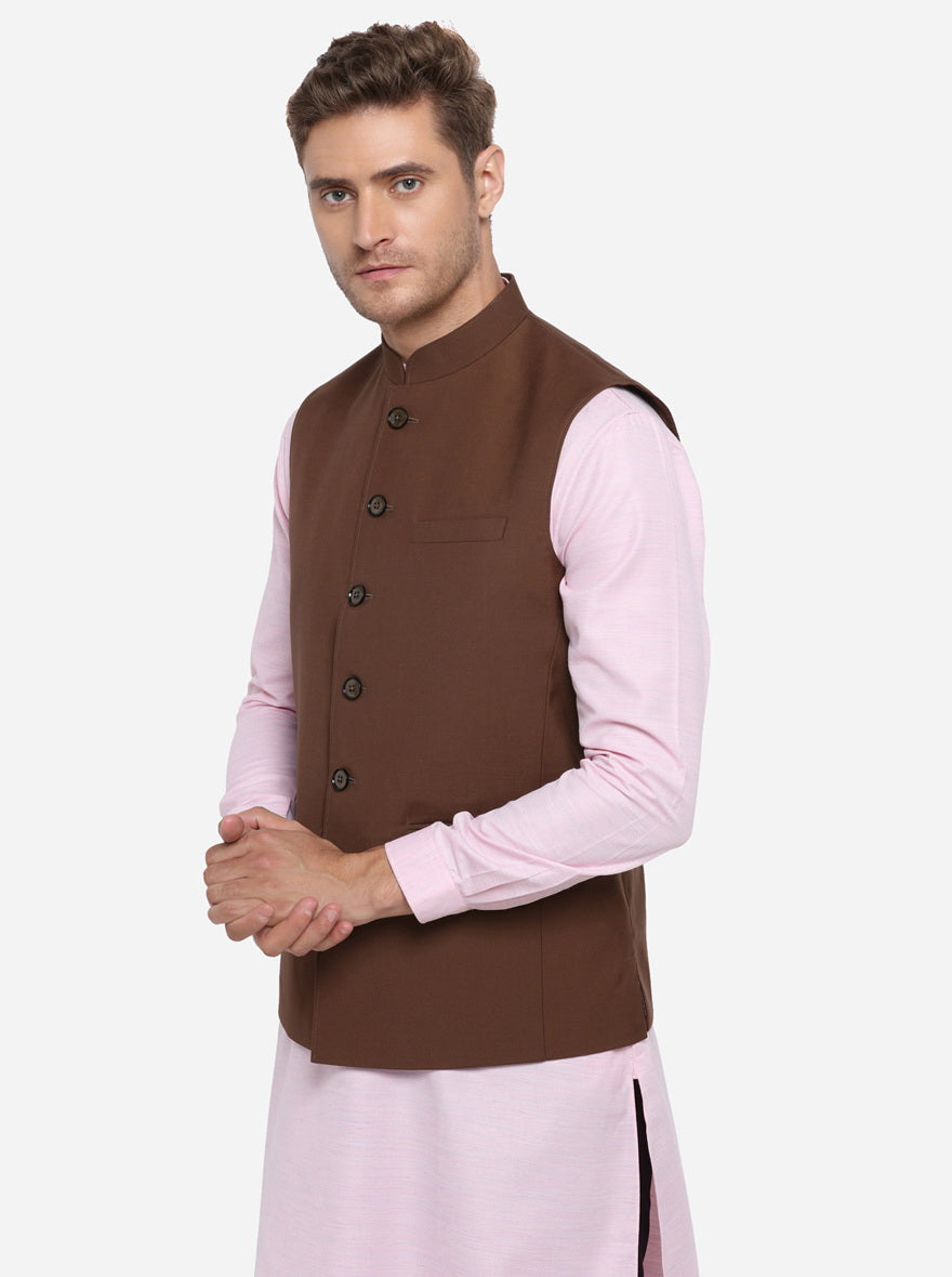 Buy KISAH Men Brown Nehru Jacket Online