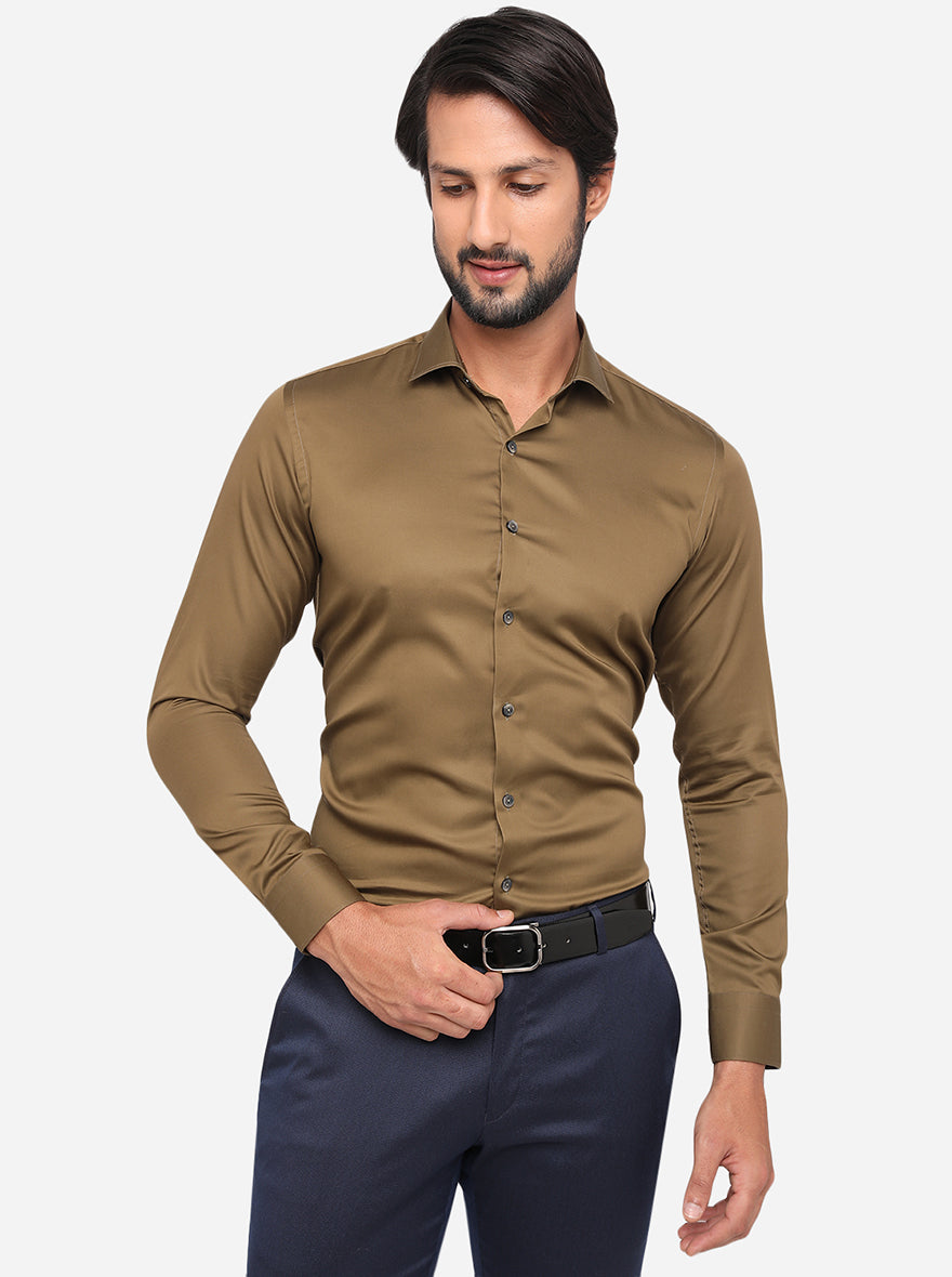 Brown Solid Slim Fit Party Wear Shirt | Wyre