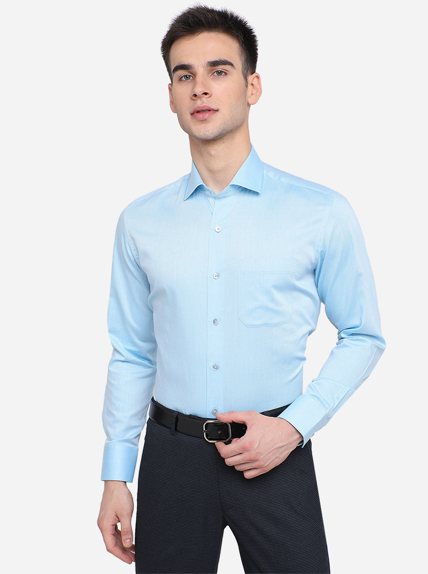 Sky Blue Dobby Slim Fit Formal Shirt | Metal