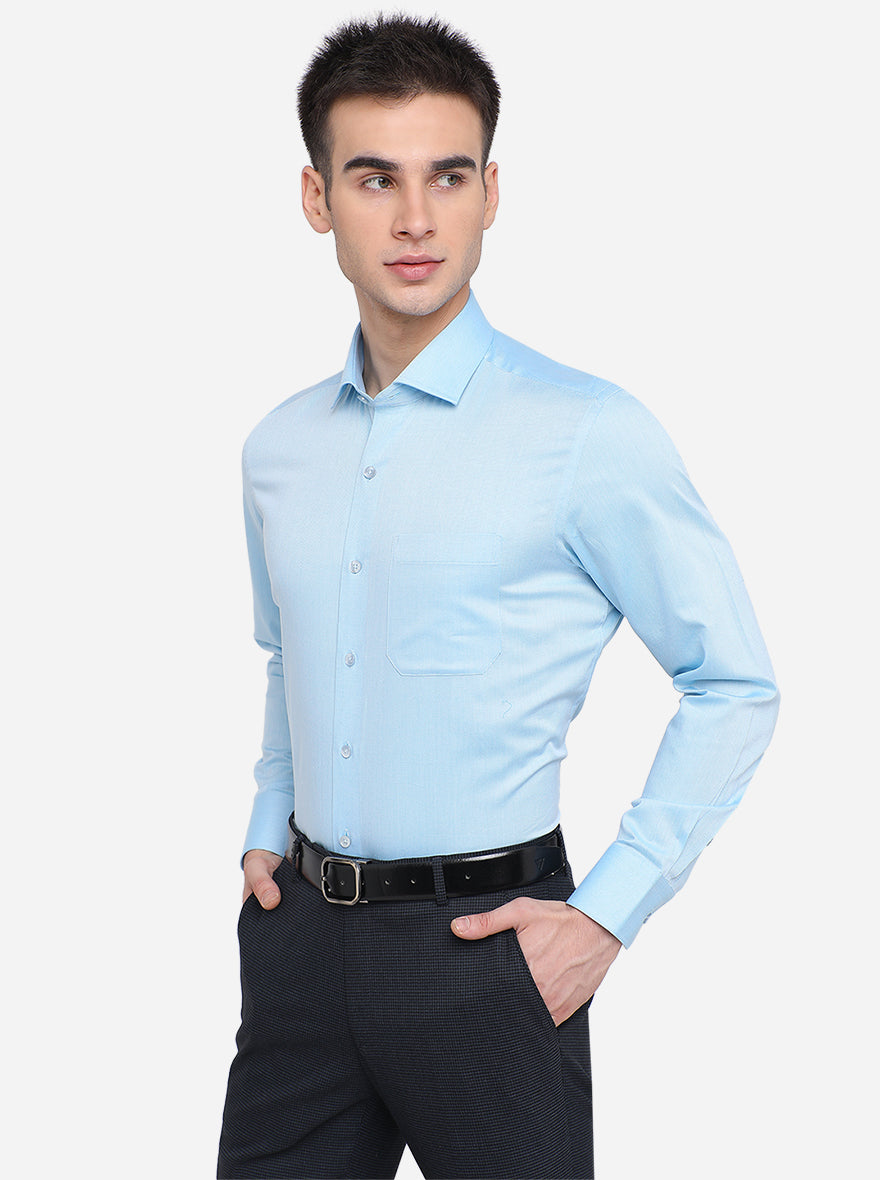 Sky Blue Dobby Slim Fit Formal Shirt | Metal