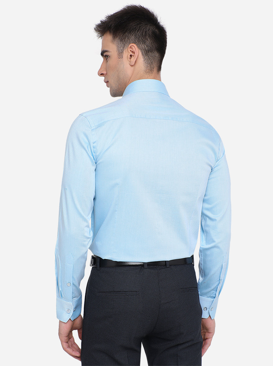 Sky Blue Dobby Slim Fit Formal Shirt | Metal