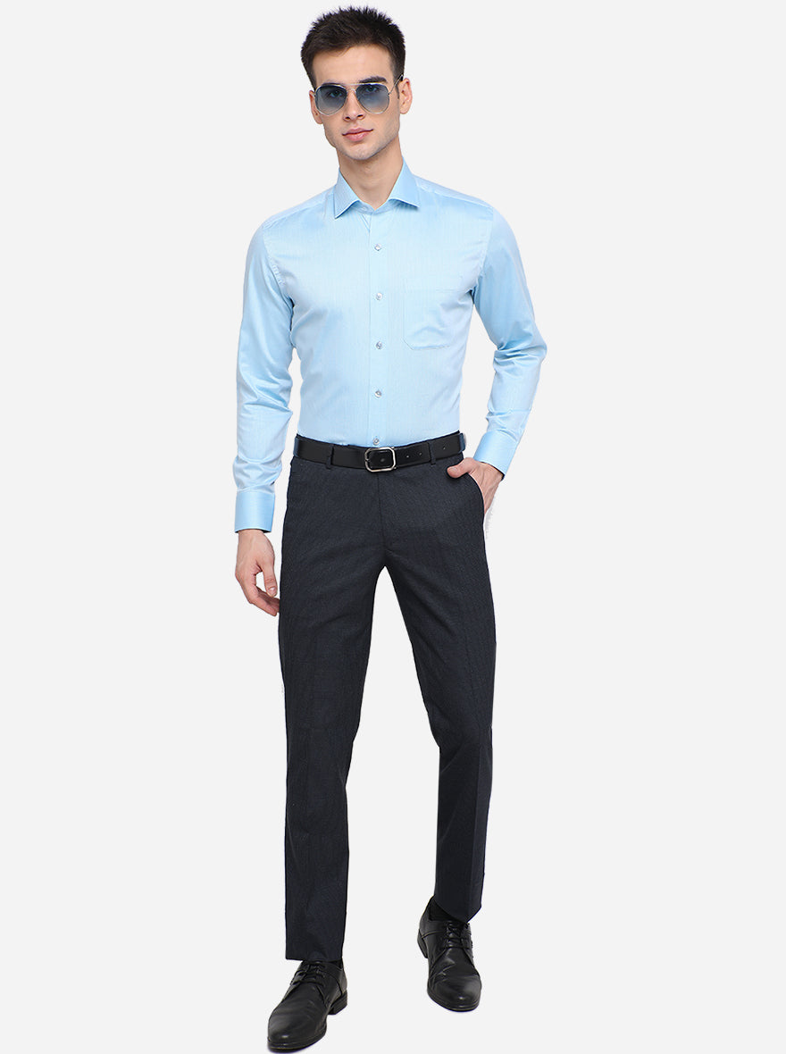 Sky Blue Dobby Slim Fit Formal Shirt | Metal