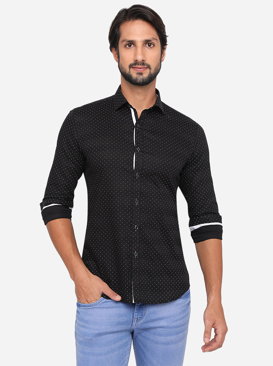 Black Printed Slim Fit Party Wear Shirt | JB Studio