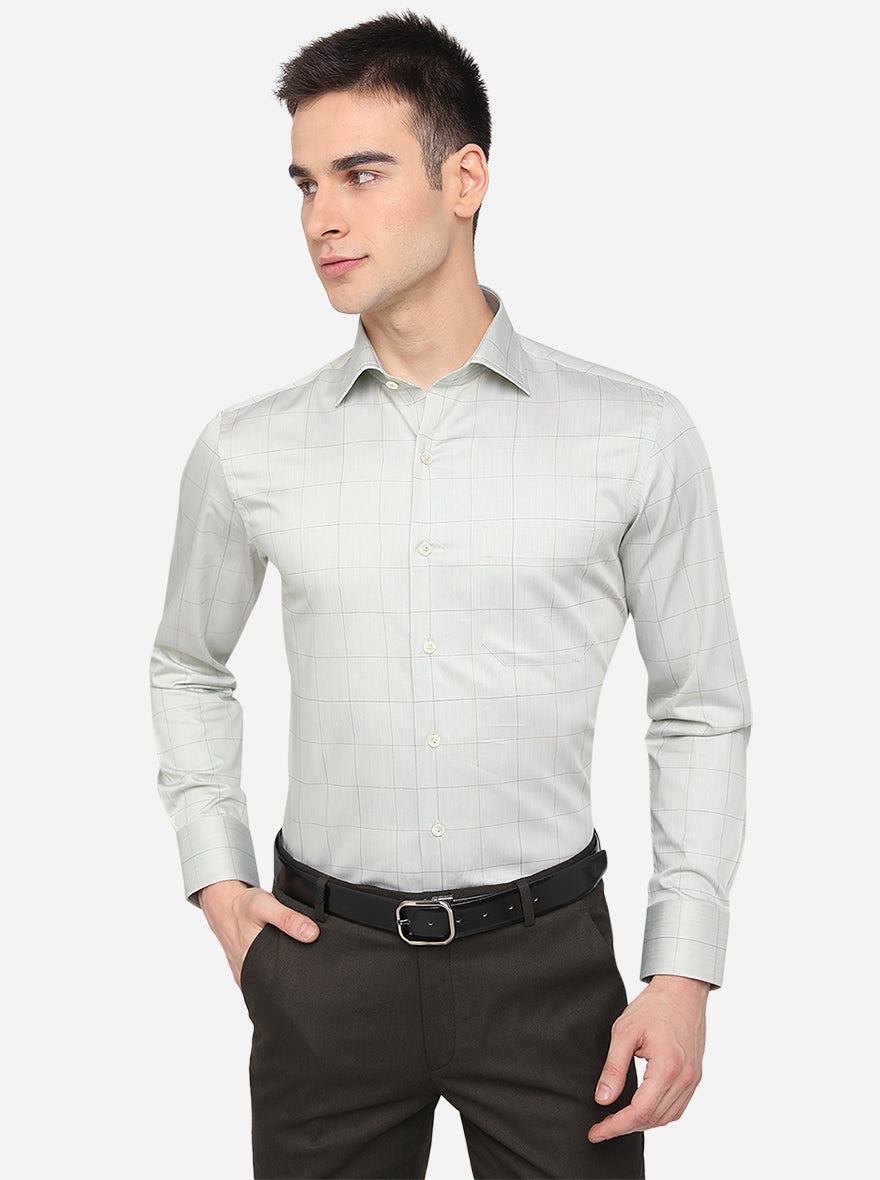 Light Green Checked Slim Fit Formal Shirt | JadeBlue