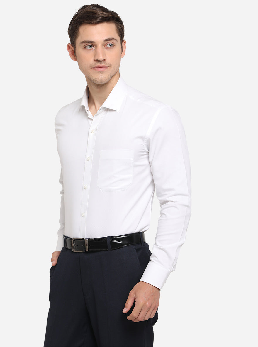 White Dobby Slim Fit Formal Shirt | Greenfibre