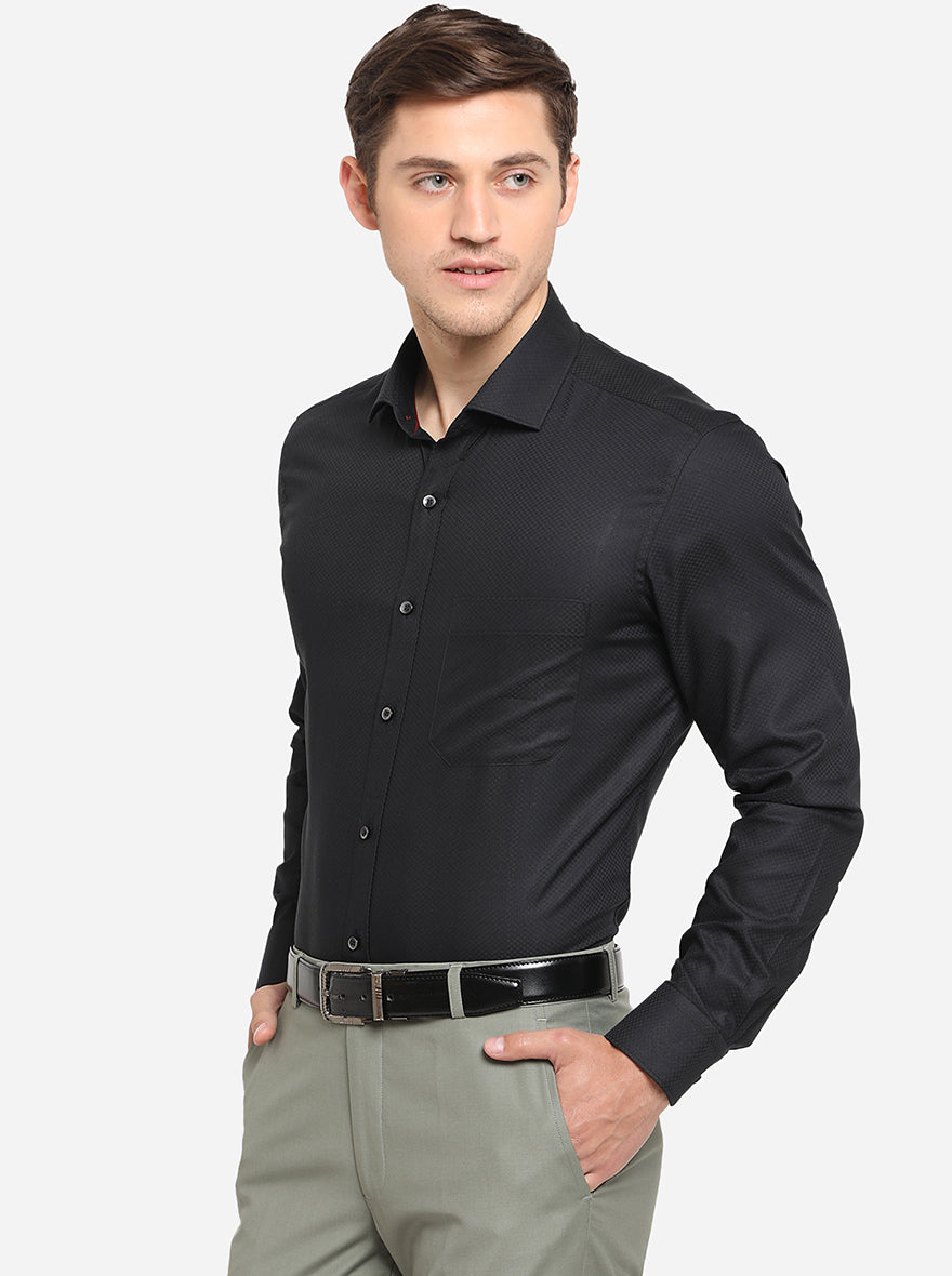 Black Dobby Slim Fit Formal Shirt | Greenfibre