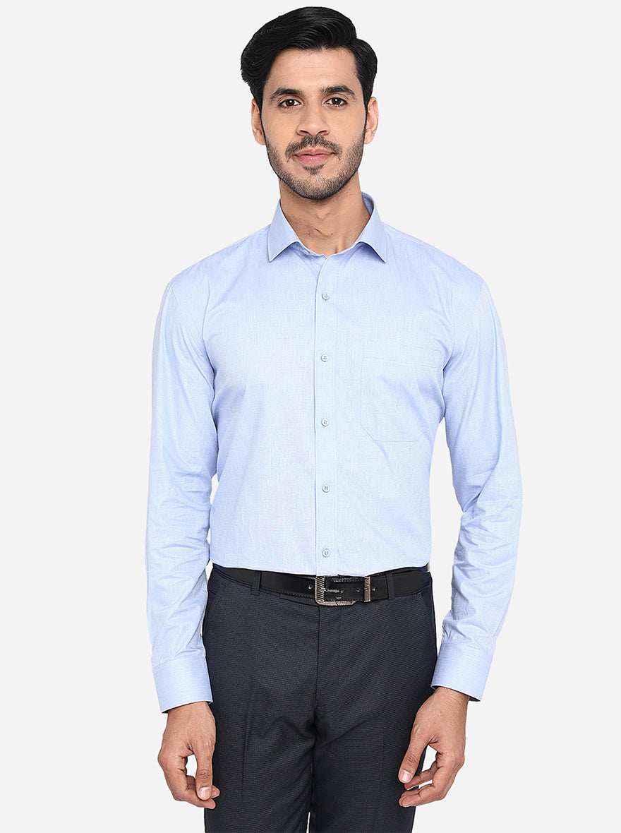 Light Blue Solid Regular Fit Formal Shirt | Greenfibre