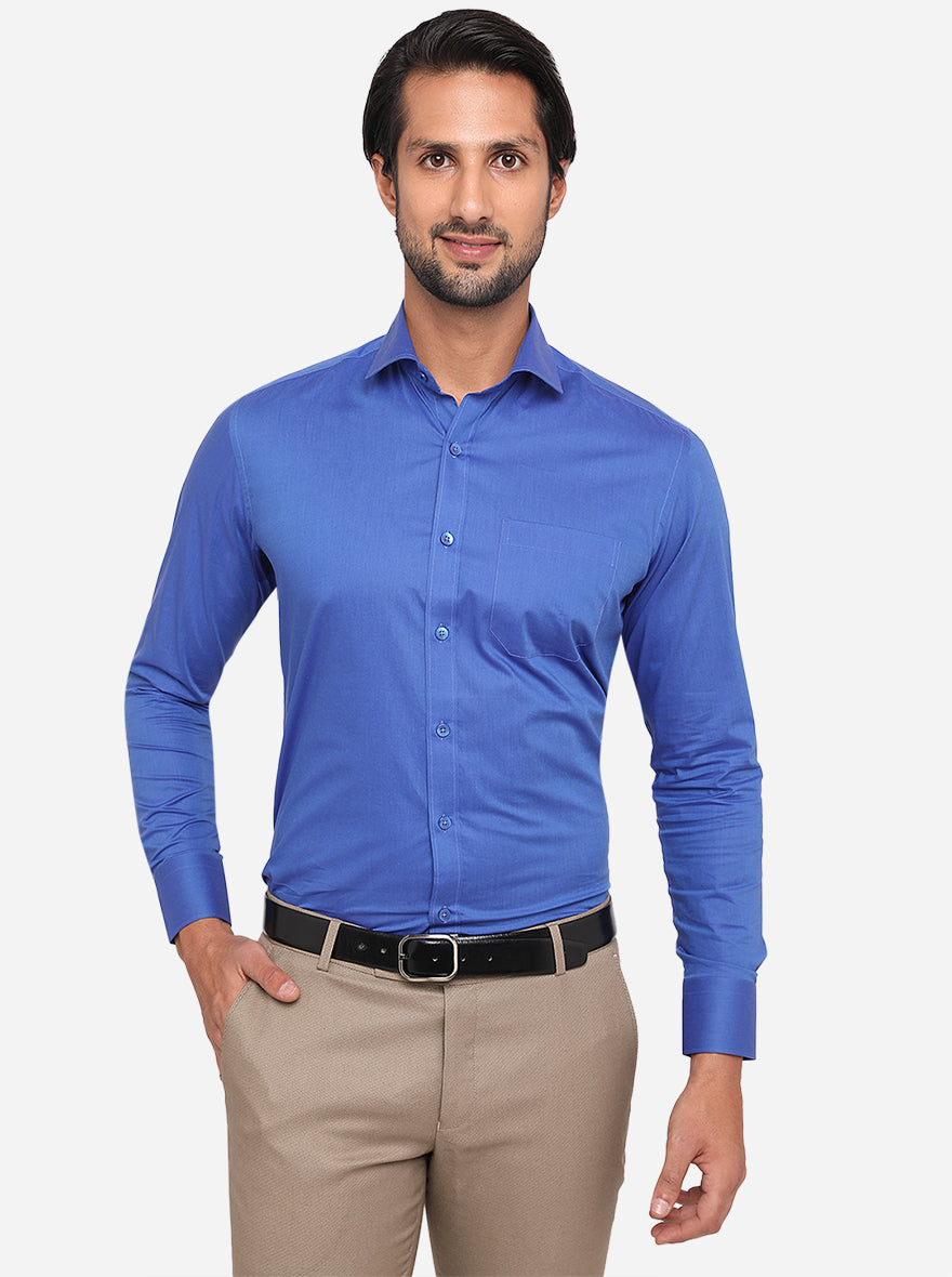 Light Blue Solid Slim Fit Formal Shirt | Metal
