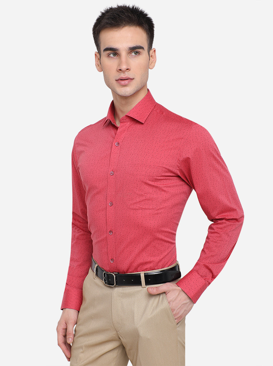 Light Red Printed Slim Fit Formal Shirt | Metal