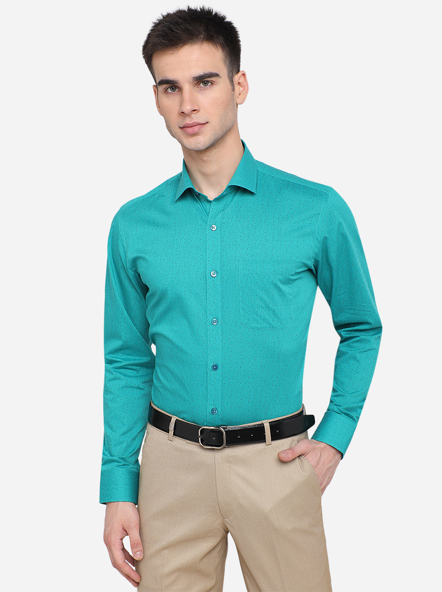 Green Printed Slim Fit Formal Shirt | Metal