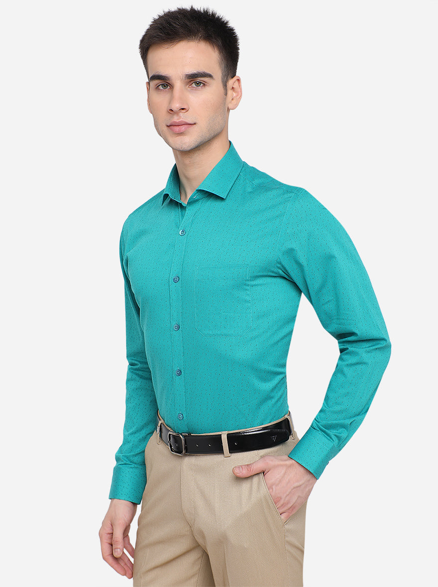 Green Printed Slim Fit Formal Shirt | Metal