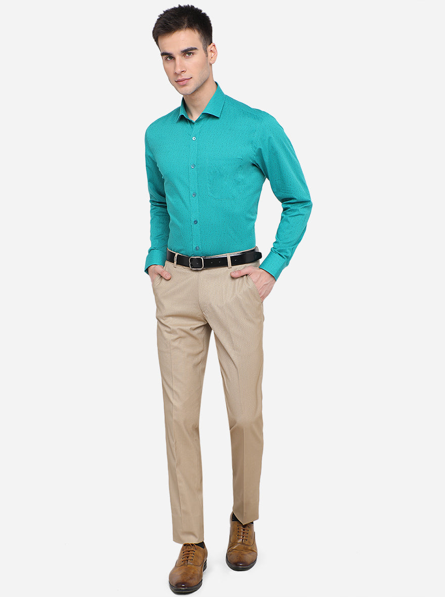 Green Printed Slim Fit Formal Shirt | Metal