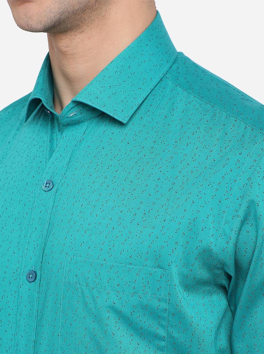 Green Printed Slim Fit Formal Shirt | Metal