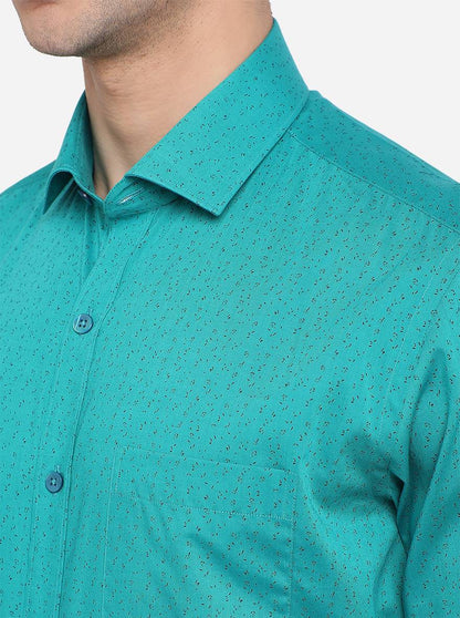 Green Printed Slim Fit Formal Shirt | Metal