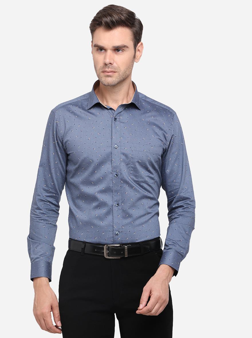 Blue Printed Slim Fit Formal Shirt | Greenfibre