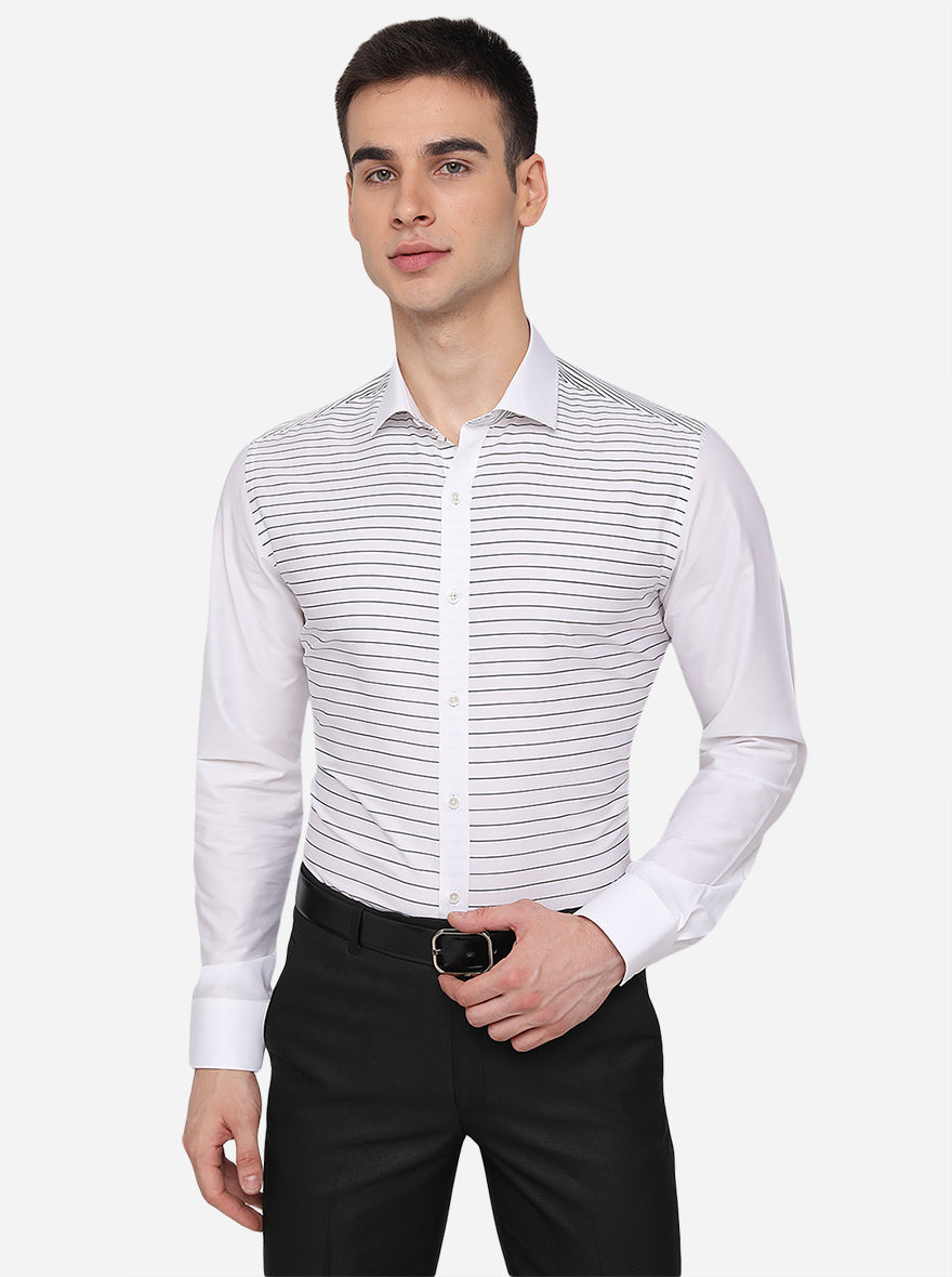 White & Black Striped Slim Fit Party Wear Shirt | JB Studio