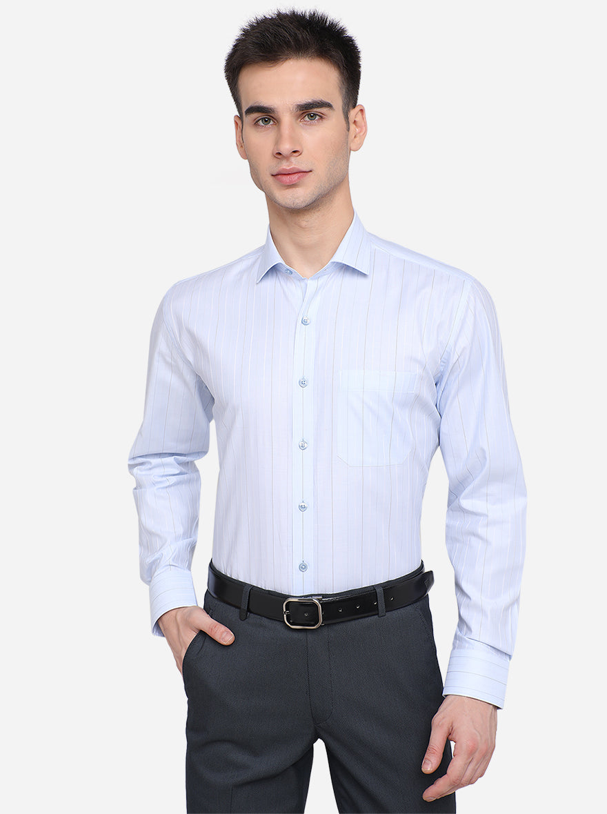 Sky Blue Striped Regular Fit Formal Shirt | JadeBlue