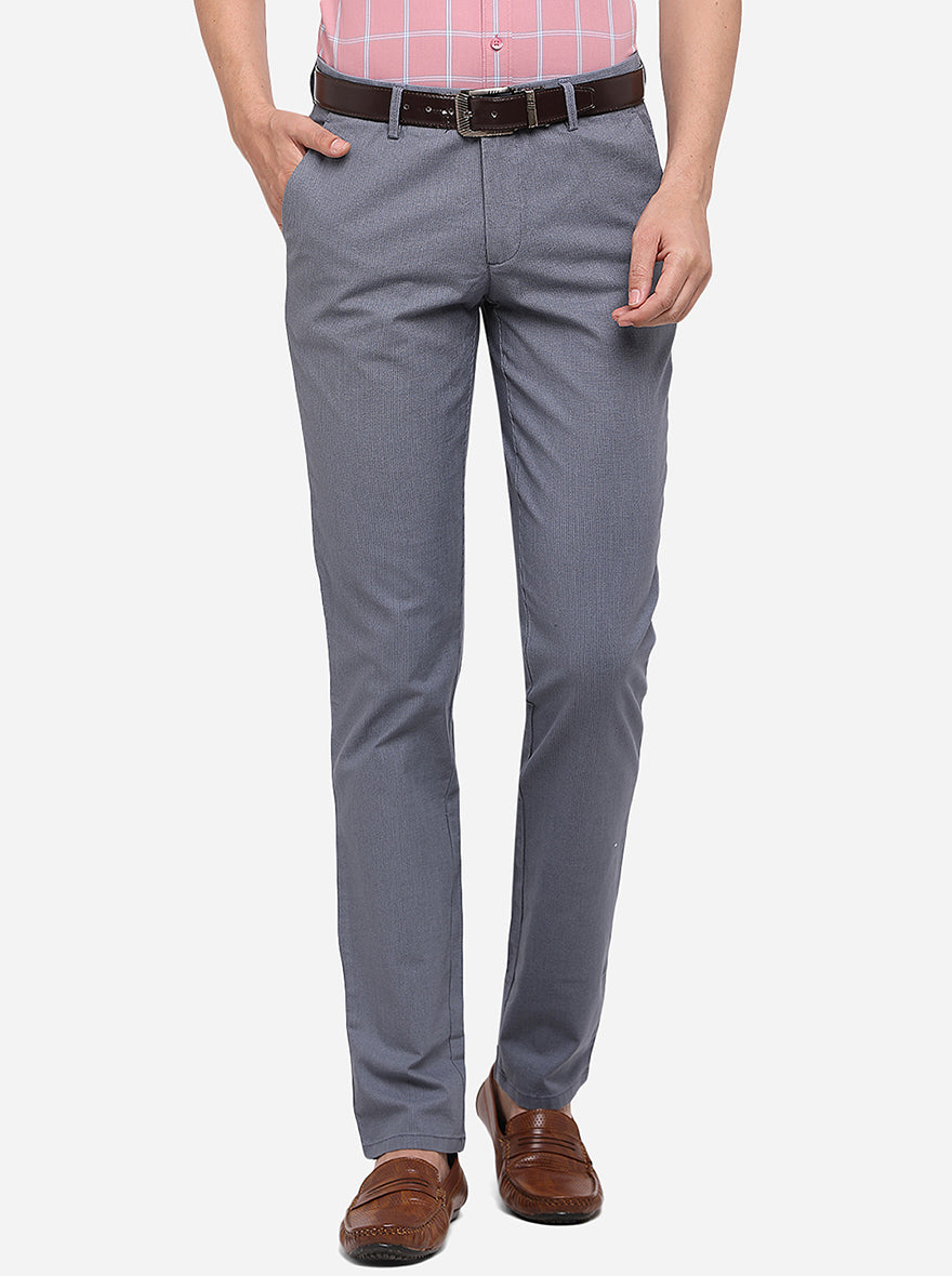 Dusty Blue Solid Slim Fit Casual Trouser | JadeBlue