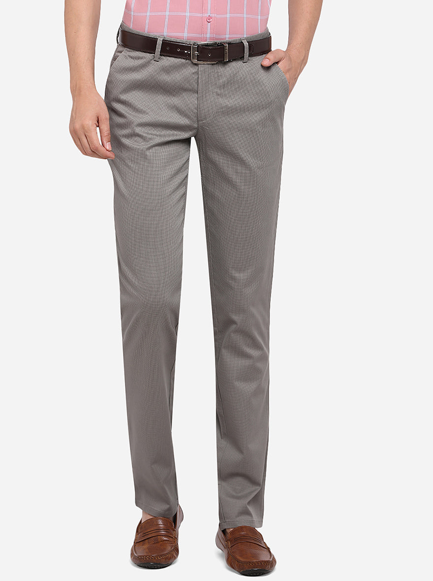 Grey Solid Slim Fit Casual Trouser | JadeBlue