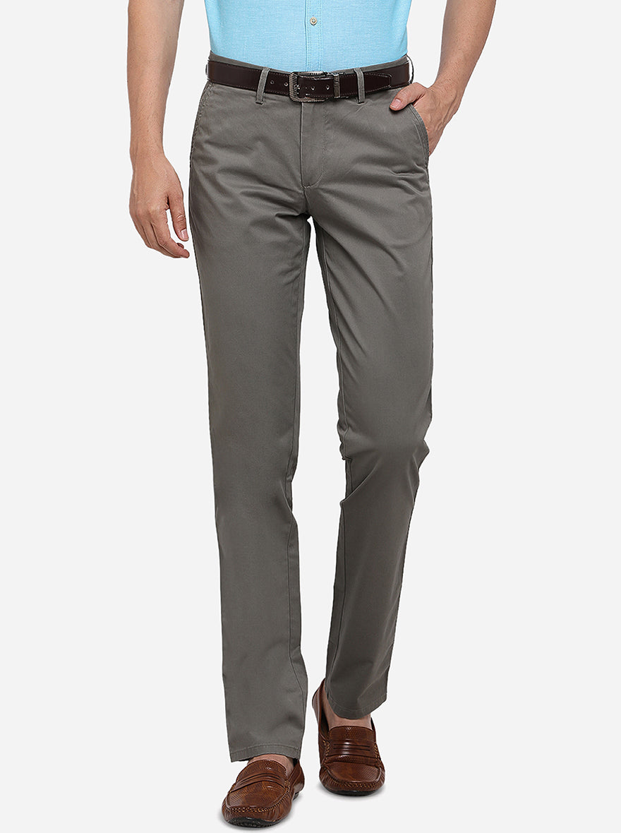 Shadow Grey Solid Slim Fit Casual Trouser | JadeBlue