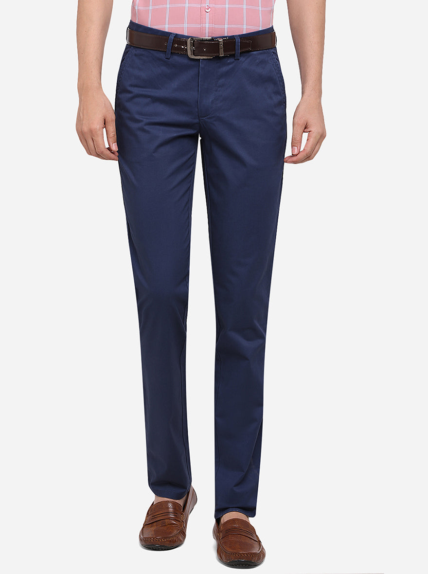 Parade Blue Solid Slim Fit Casual Trouser | JadeBlue