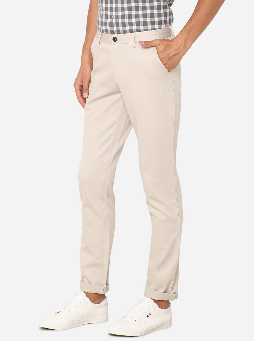Beige Solid Uno Fit Casual Trouser | JadeBlue