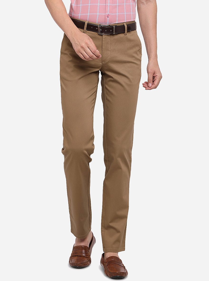 Dark Khaki Solid Slim Fit Casual Trouser | JadeBlue