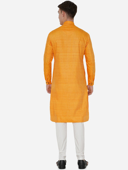 Bright Yellow Self Textured Regular Fit Modi Kurta | JadeBlue
