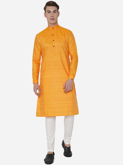 Bright Yellow Self Textured Regular Fit Modi Kurta | JadeBlue