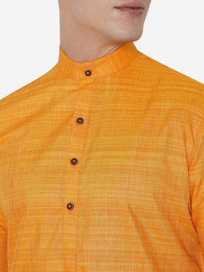 Bright Yellow Self Textured Regular Fit Modi Kurta | JadeBlue