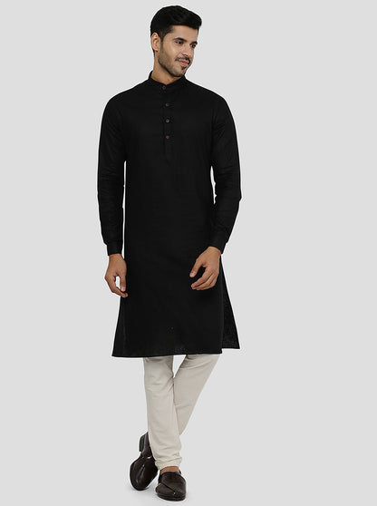 Black Self Textured Regular Fit Modi Kurta | JadeBlue