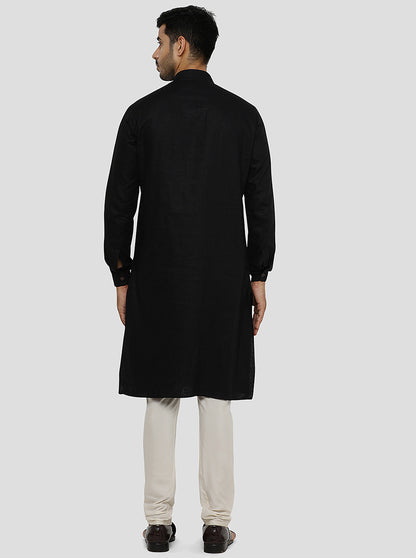 Black Self Textured Regular Fit Modi Kurta | JadeBlue