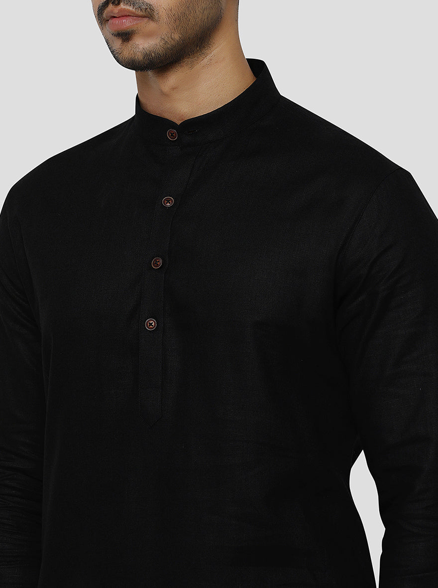 Black Self Textured Regular Fit Modi Kurta | JadeBlue