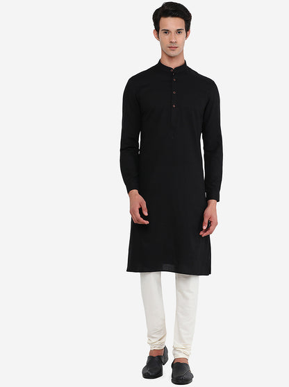 Black Self Textured Modi Kurta | JadeBlue