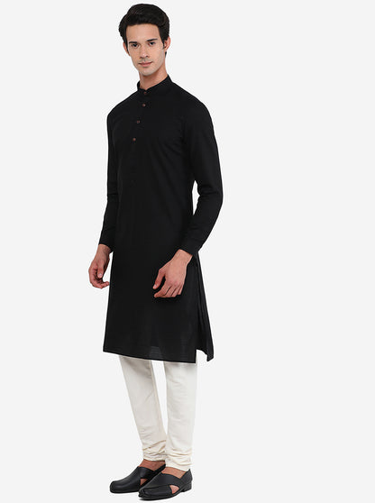 Black Self Textured Modi Kurta | JadeBlue
